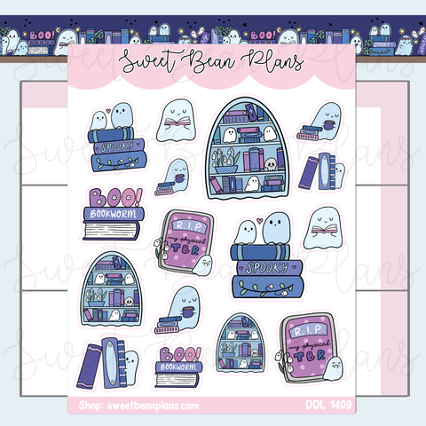 Bookish Ghost Doodles Vinyl Planner Stickers | Ddl 1409