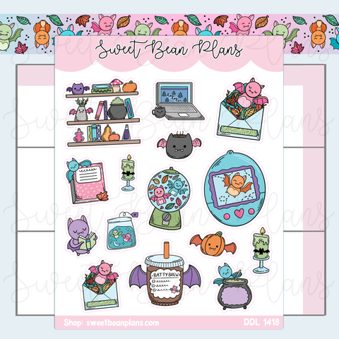 Fall Bat Doodles Vinyl Planner Stickers | Ddl 1418