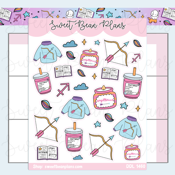 Sagittarius Doodles Vinyl Planner Stickers | Ddl 1460 – Sweet Bean Plans