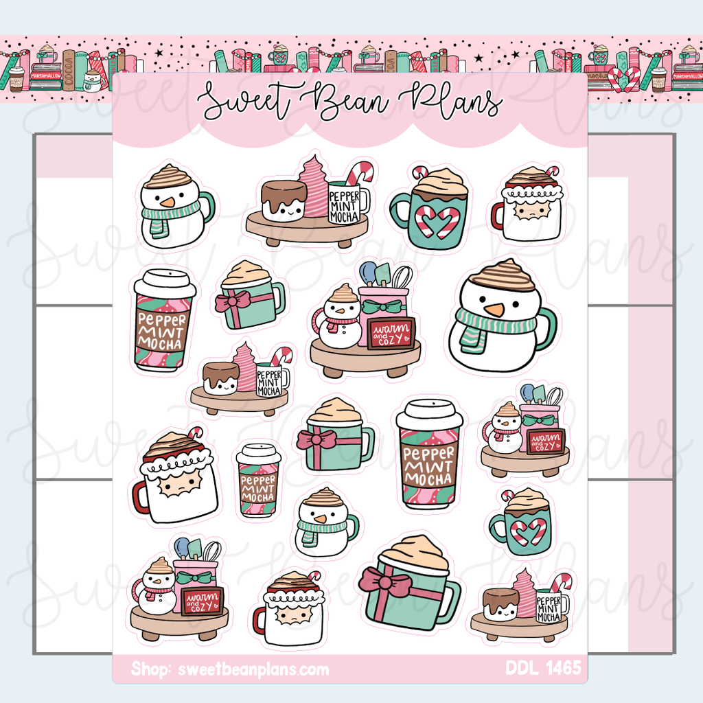 Peppermint Mocha Doodles Vinyl Planner Stickers | Ddl 1465