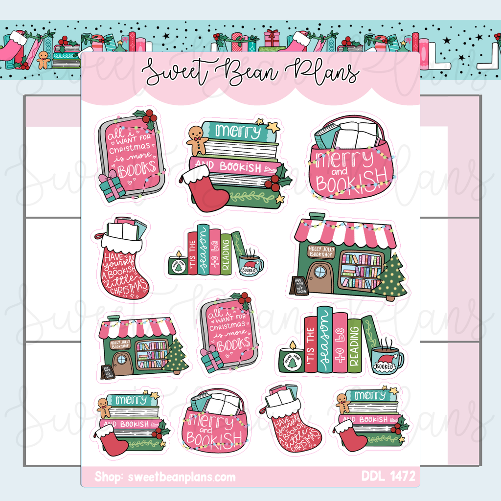 Merry Bookish Doodles Vinyl Planner Stickers | Ddl 1472
