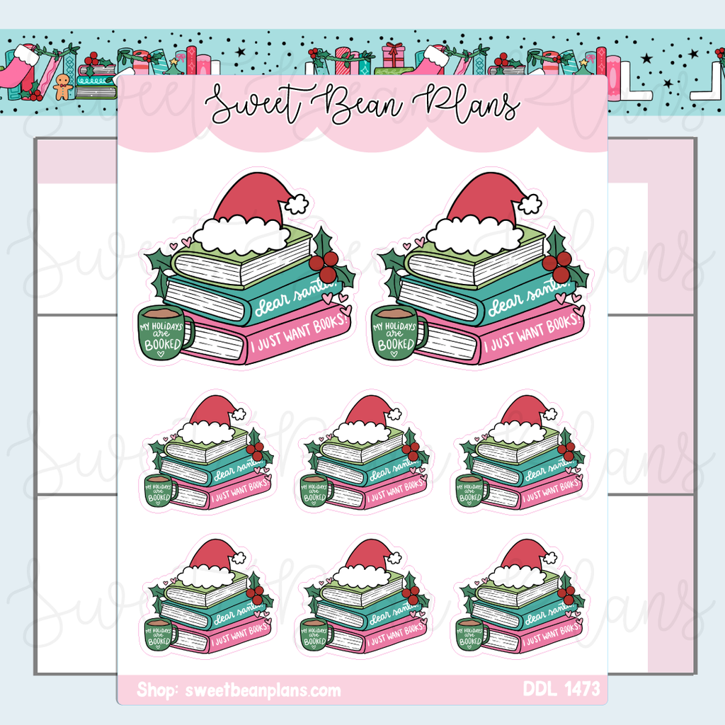 Merry Book Stack Vinyl Planner Stickers | Ddl 1473