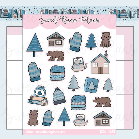Winter Cabin Doodles Vinyl Planner Stickers | Ddl 1485