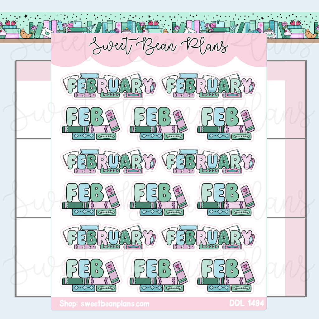 February 2026 Bookish Banners Vinyl Planner Stickers | Ddl 1494