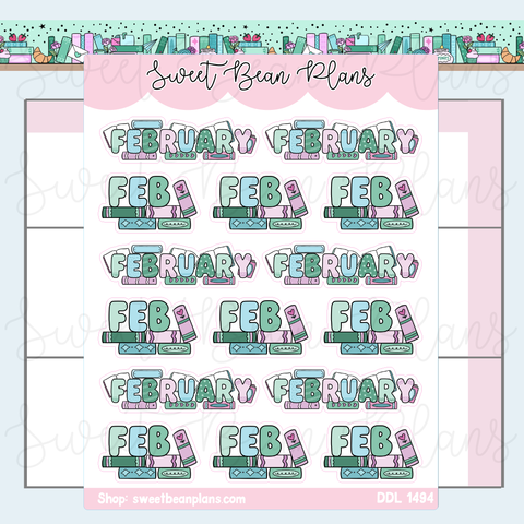 February 2026 Bookish Banners Vinyl Planner Stickers | Ddl 1494
