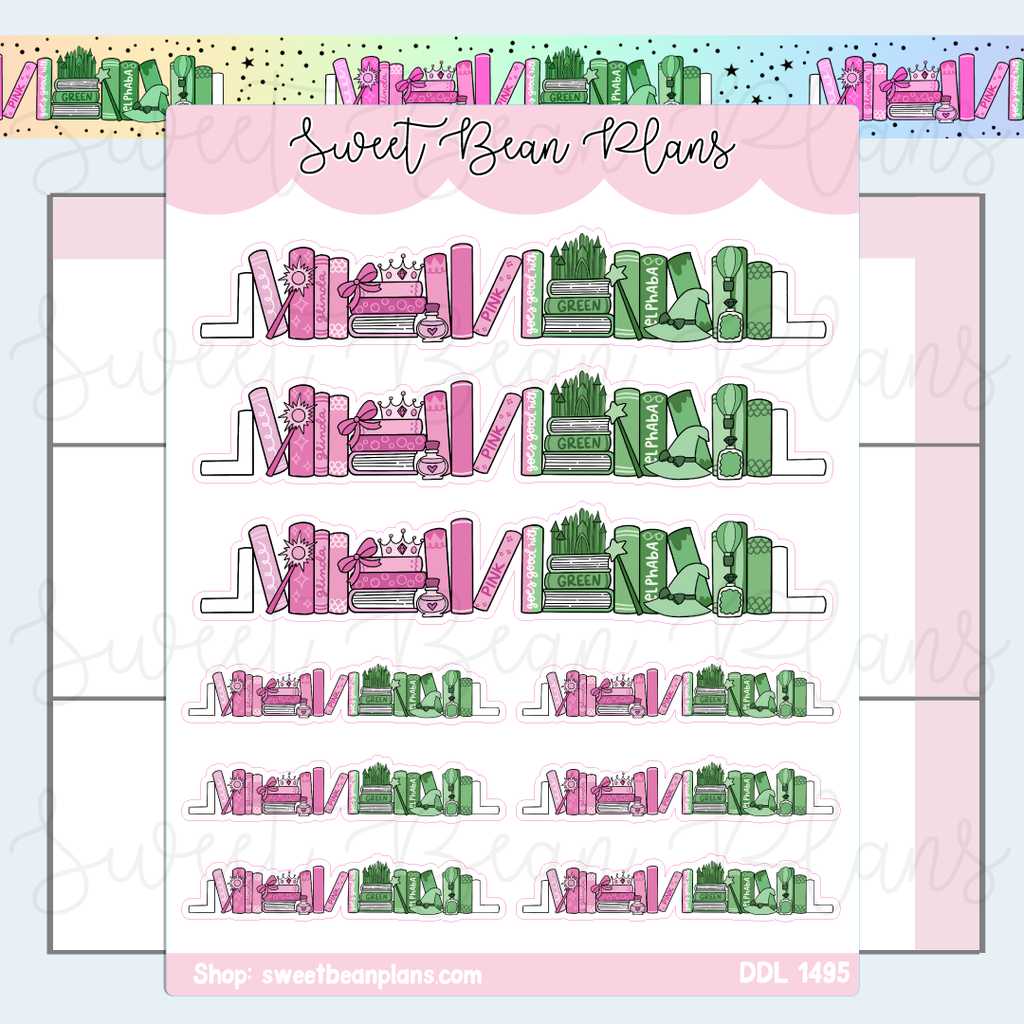 Pink & Green Bookshelf Vinyl Planner Stickers | Ddl 1495