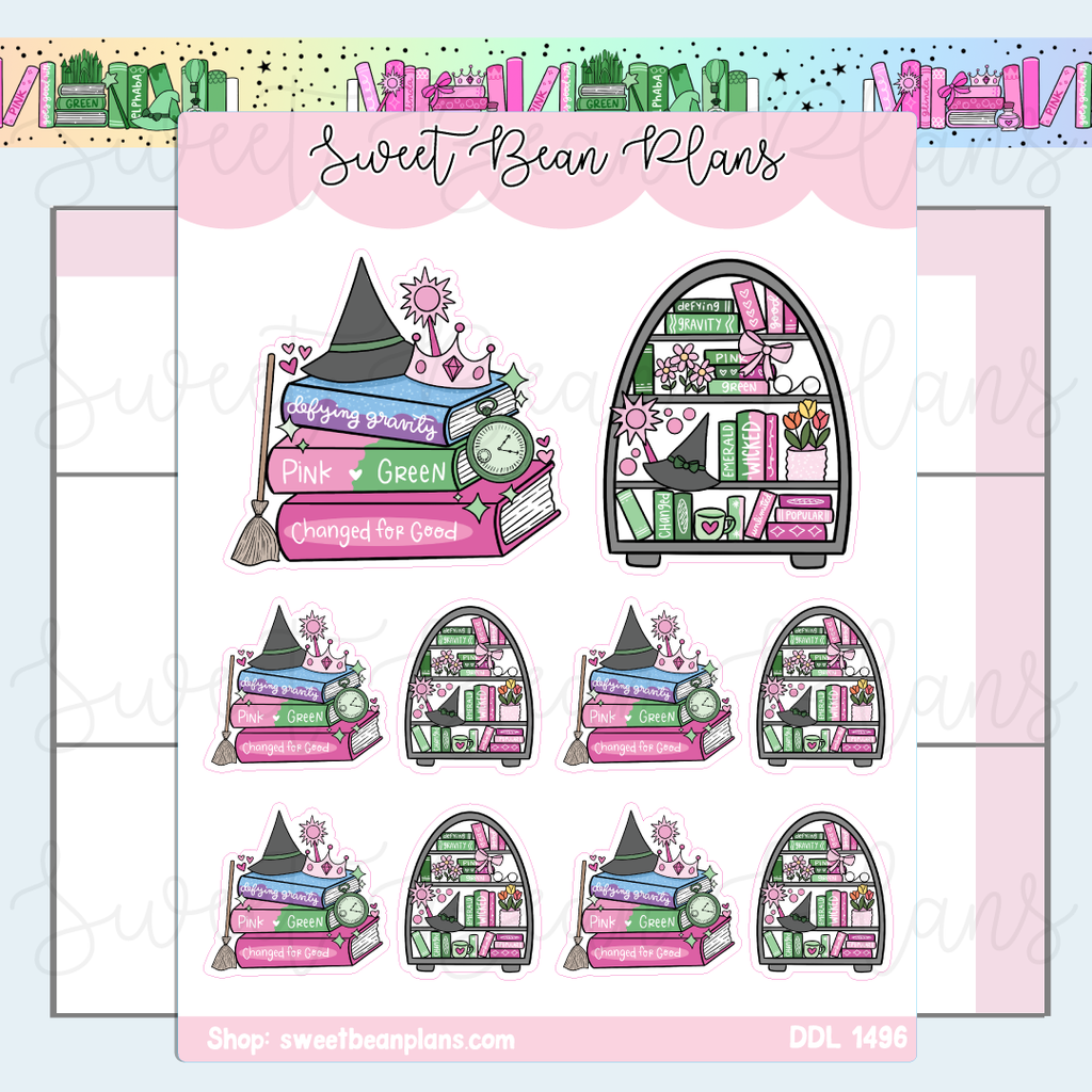 Pink & Green Book Stack Vinyl Planner Stickers | Ddl 1496