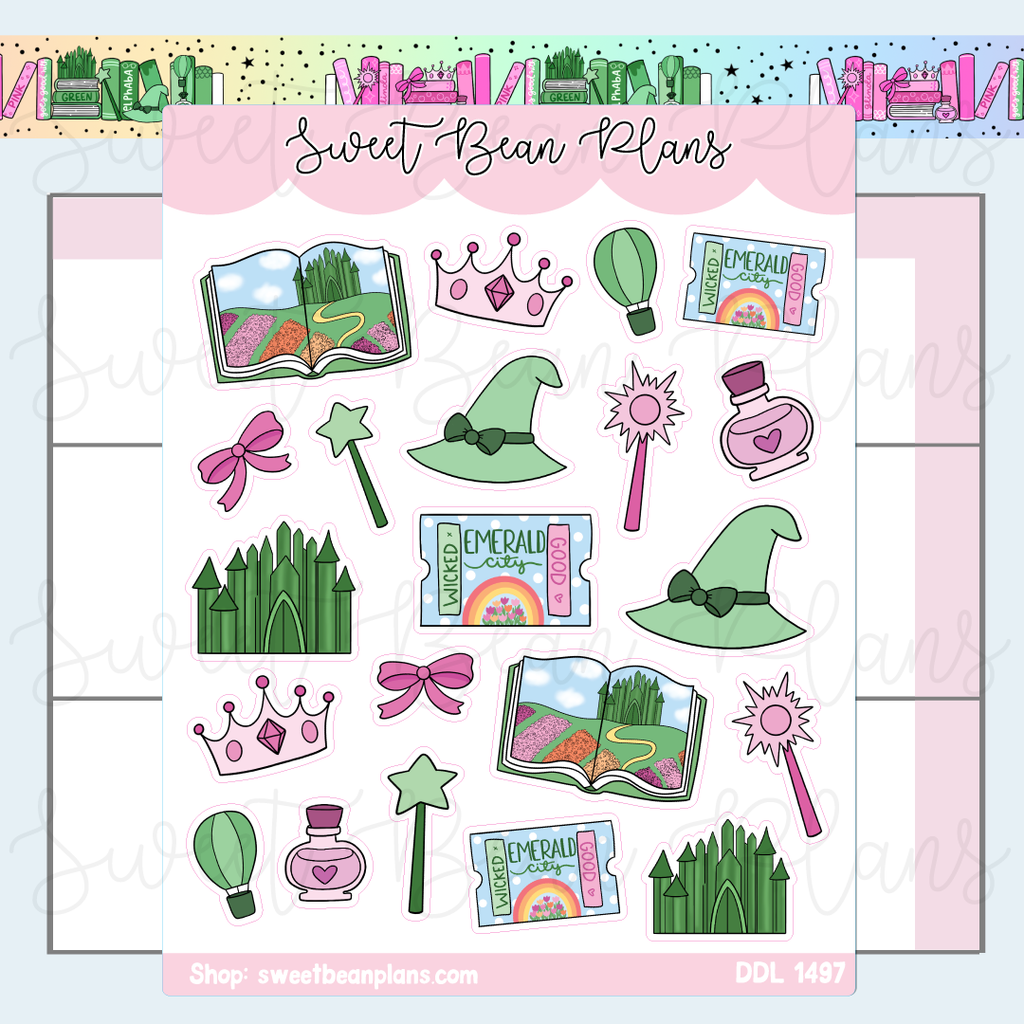 Pink & Green Doodles Vinyl Planner Stickers | Ddl 1497