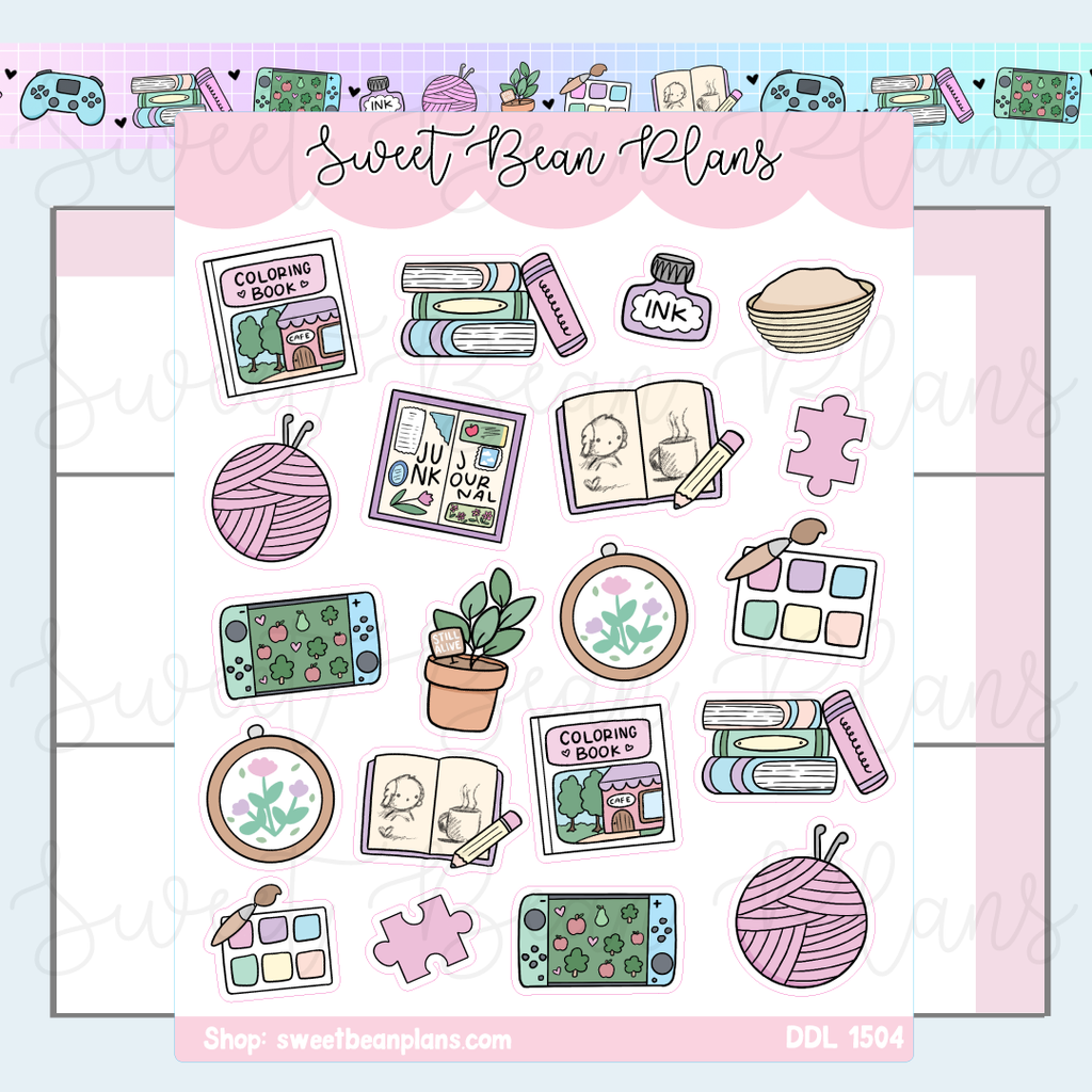 Cozy Hobbies Doodles Vinyl Planner Stickers | Ddl 1504