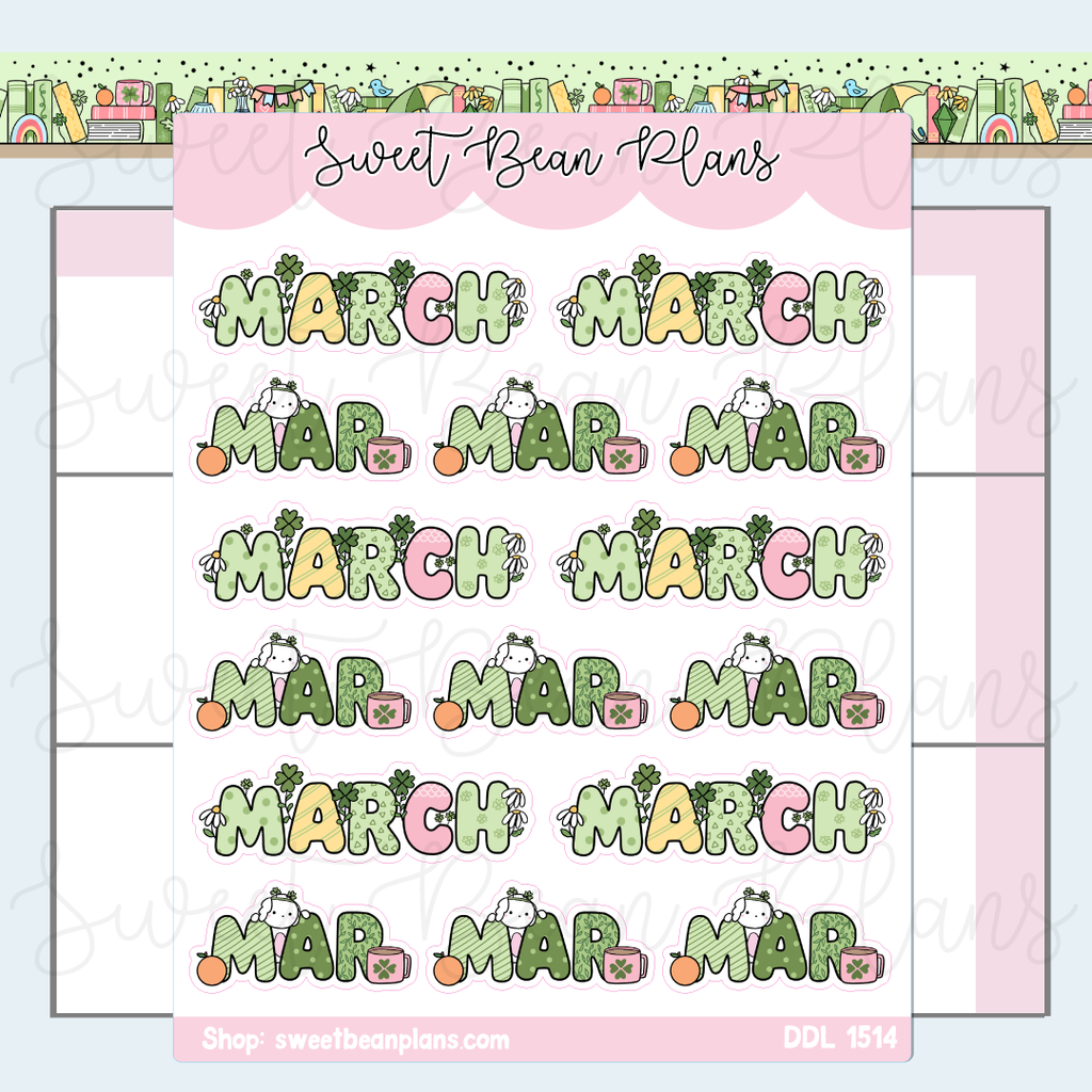 March 2026 Bean Banners Vinyl Planner Stickers | Ddl 1514