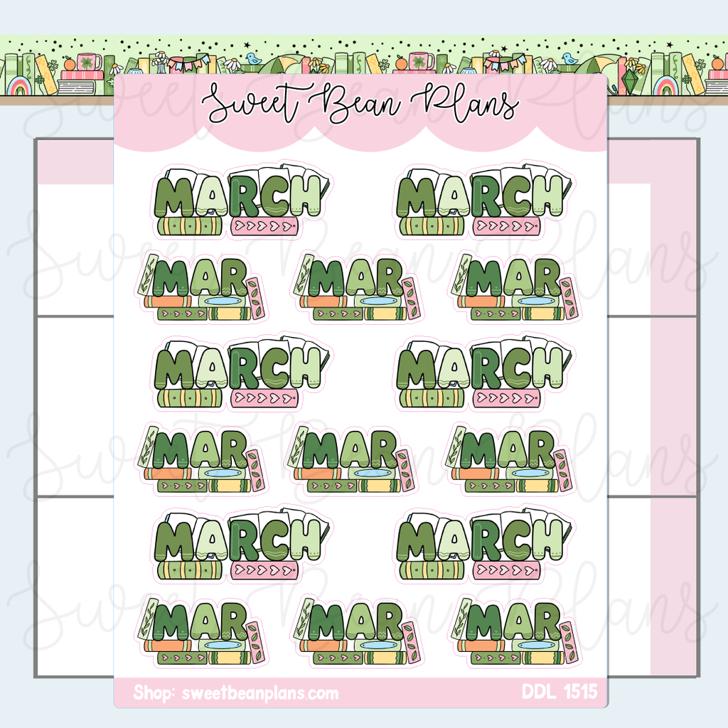 March 2026 Bookish Banners Vinyl Planner Stickers | Ddl 1515