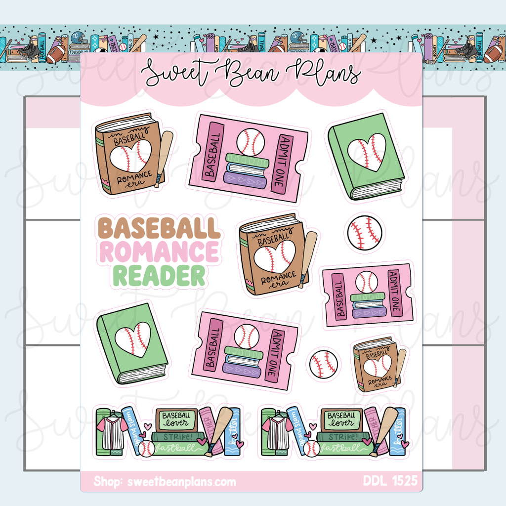 Baseball Romance Reader Vinyl Planner Stickers | Ddl 1525