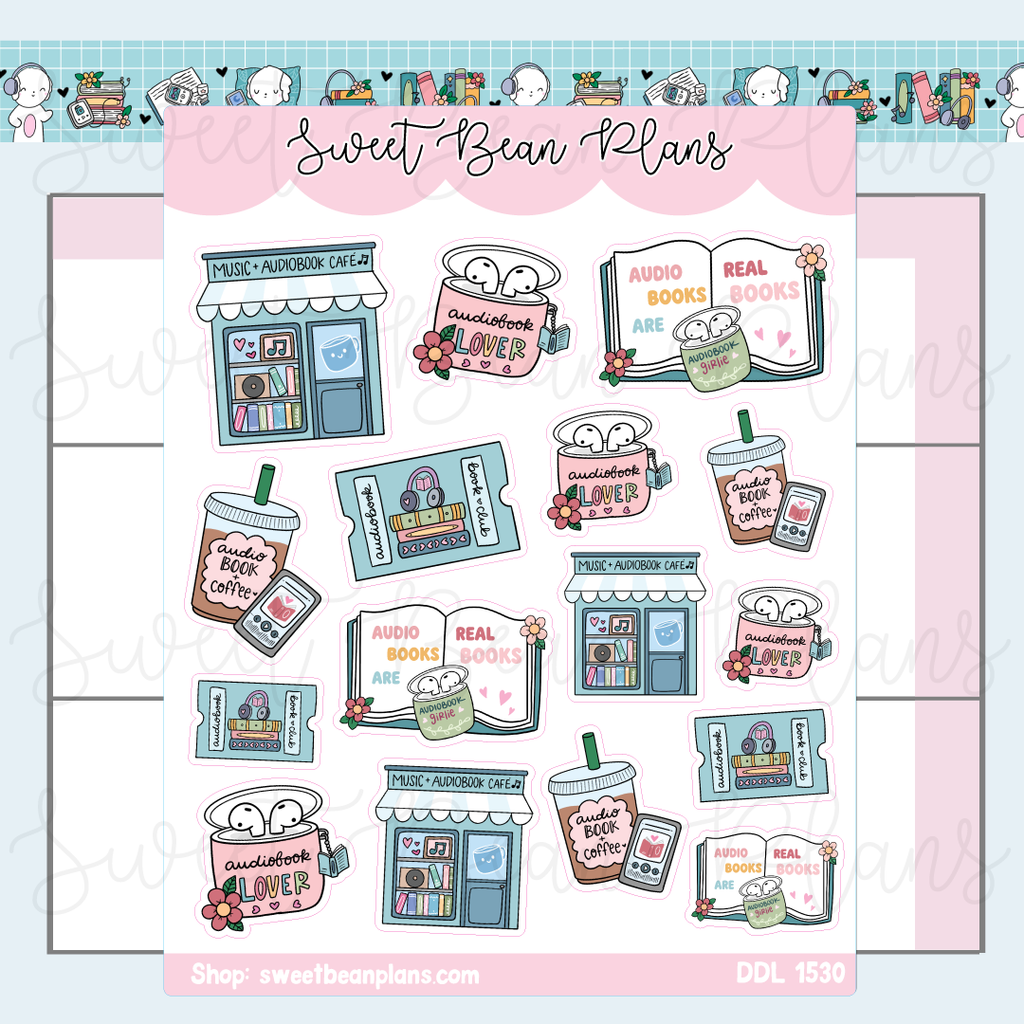 Audiobook Bookish Doodles Vinyl Planner Stickers | Ddl 1530