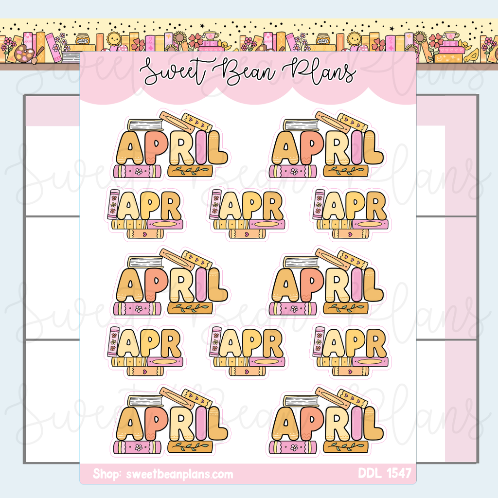April 2026 Bookish Banners Vinyl Planner Stickers | Ddl 1547