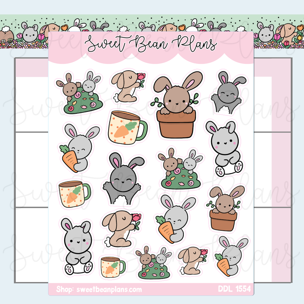 Cute Bunnies Vinyl Planner Stickers | Ddl 1554