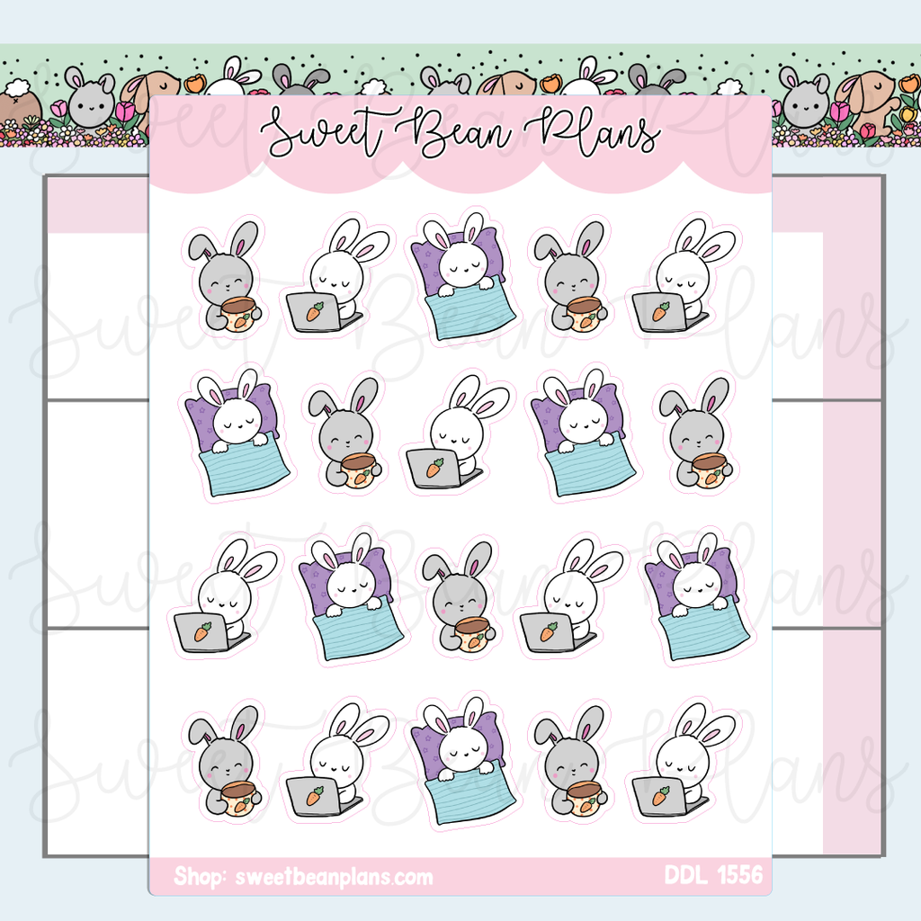 Work & Sleep Bunnies Vinyl Planner Stickers | Ddl 1556
