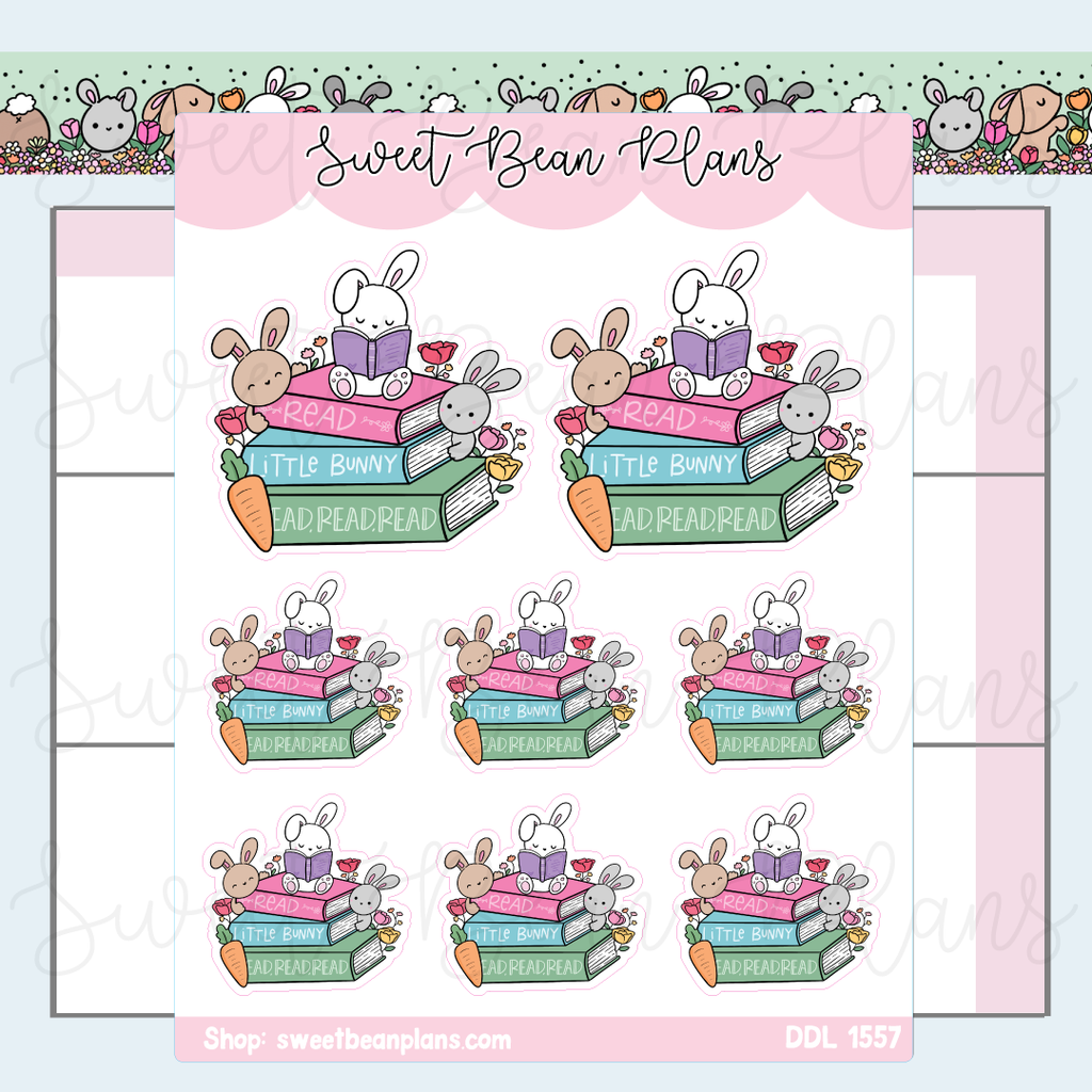 Bunny Book Stack Vinyl Planner Stickers | Ddl 1557
