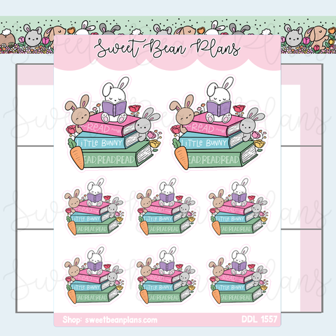 Bunny Book Stack Vinyl Planner Stickers | Ddl 1557