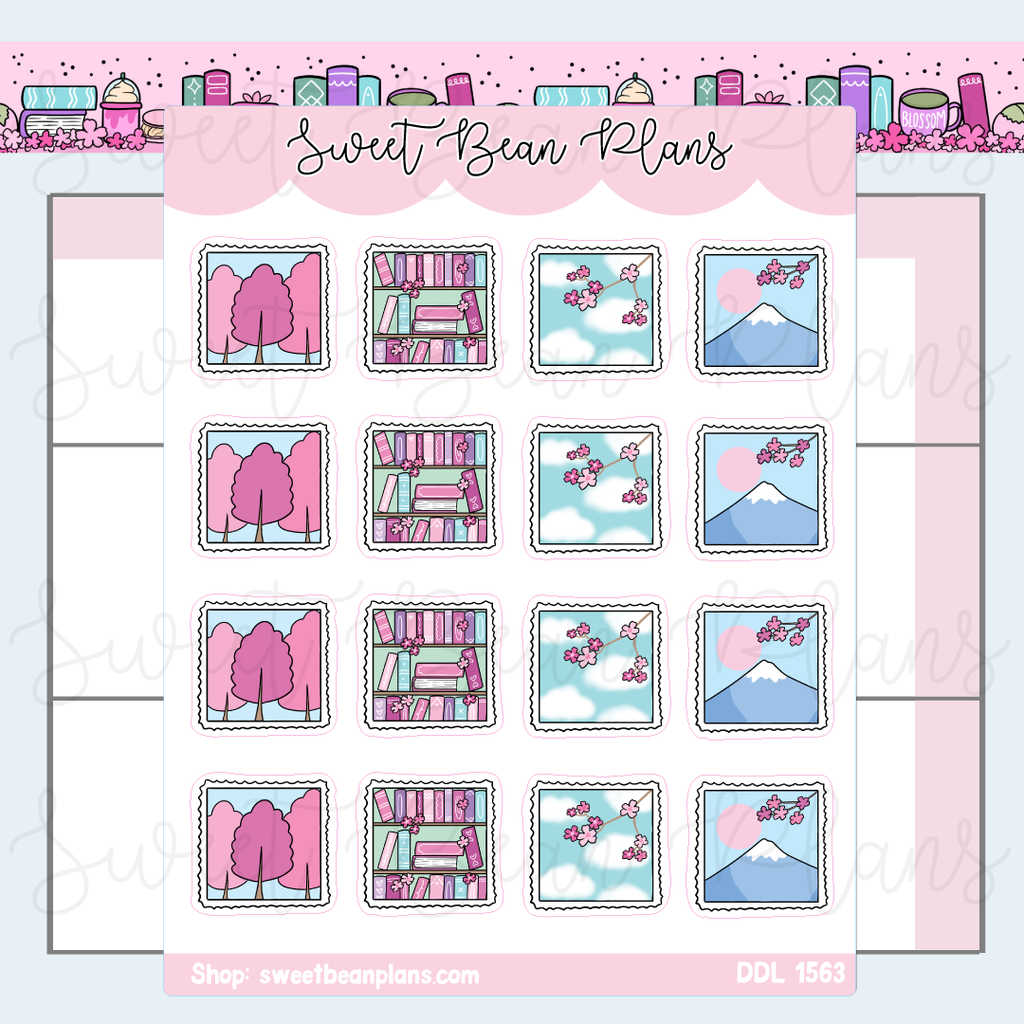 Cherry Blossom Stamps Vinyl Planner Stickers | Ddl 1563
