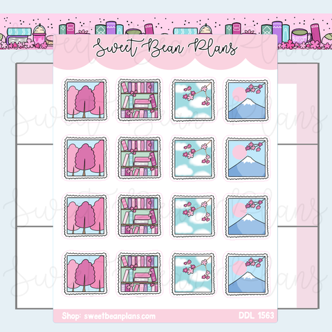 Cherry Blossom Stamps Vinyl Planner Stickers | Ddl 1563