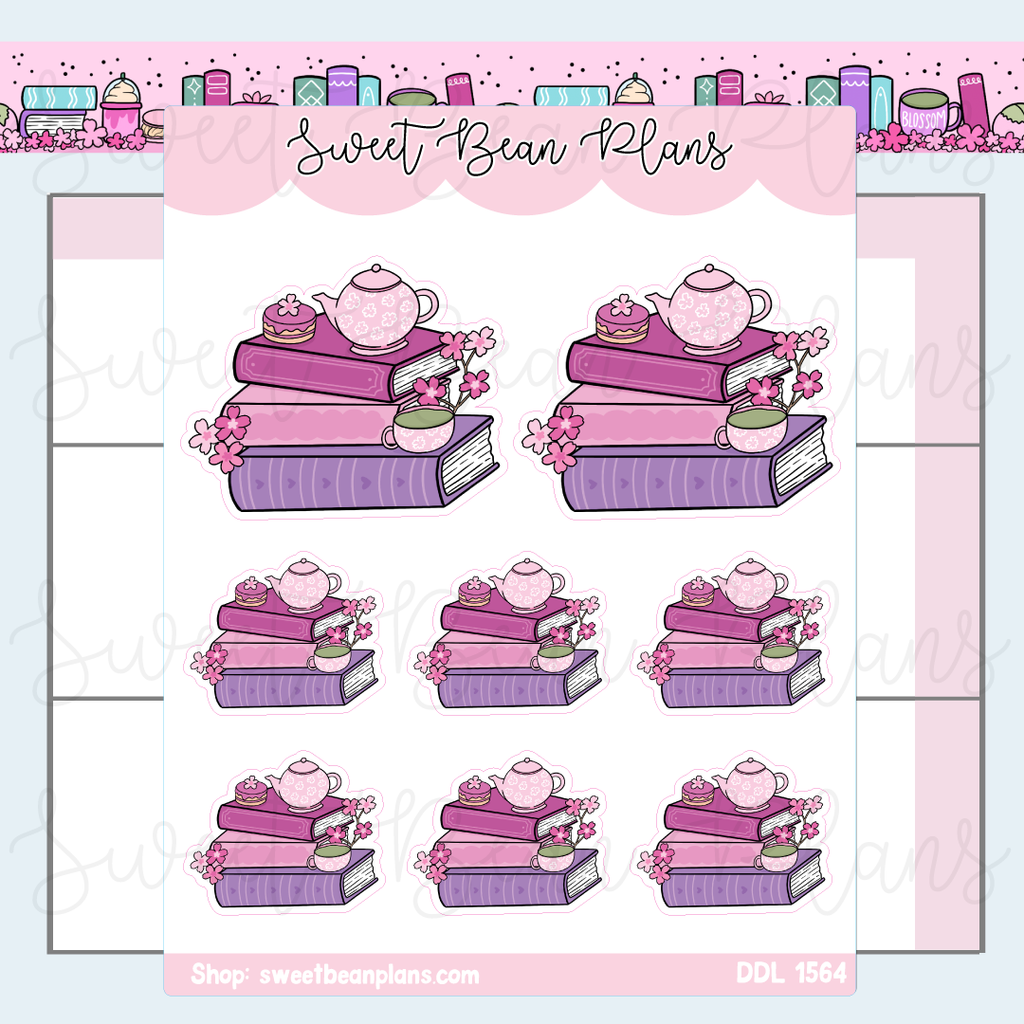 Cherry Blossom Book Stack Vinyl Planner Stickers | Ddl 1564