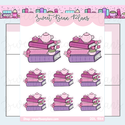 Cherry Blossom Book Stack Vinyl Planner Stickers | Ddl 1564