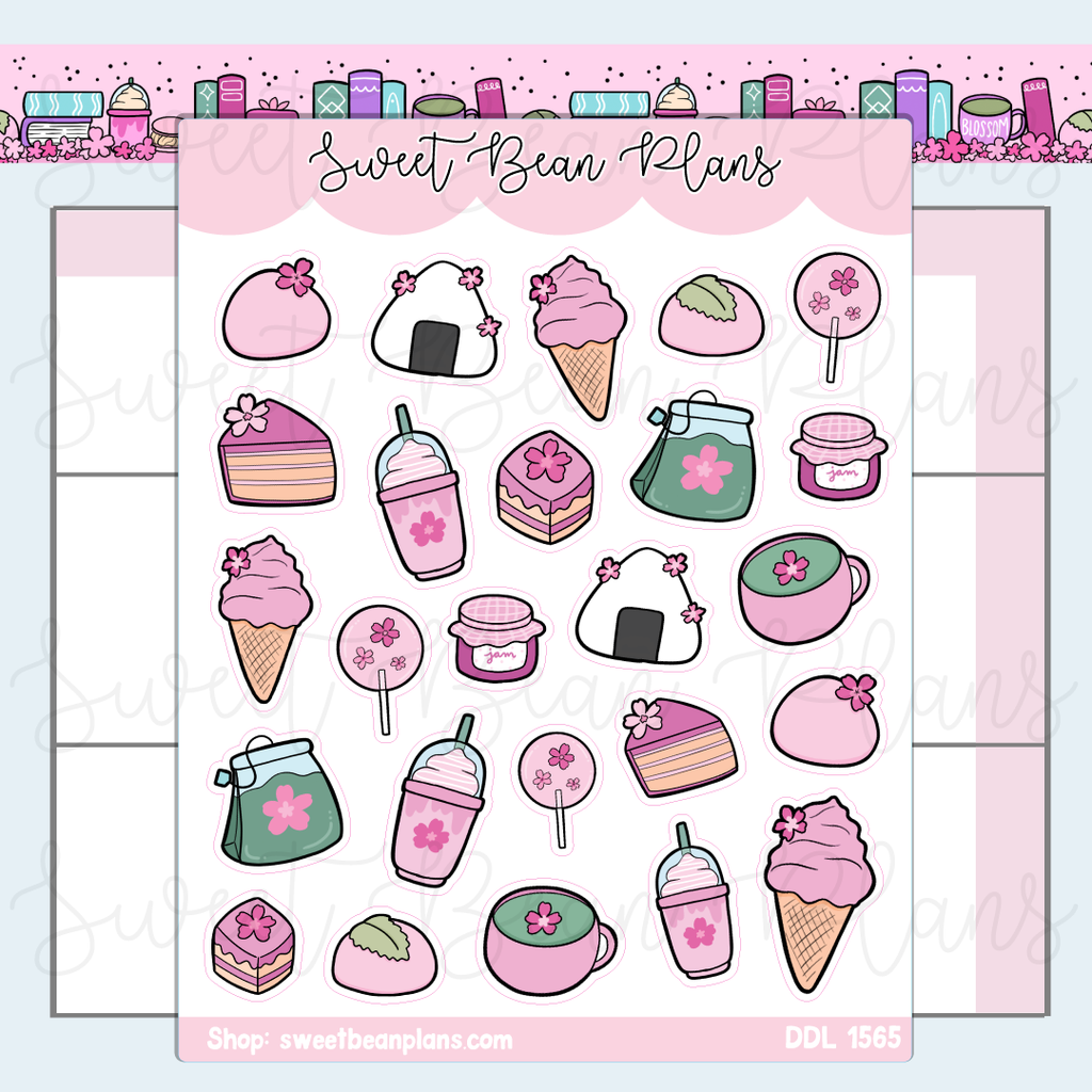 Cherry Blossom Snacks Vinyl Planner Stickers | Ddl 1565