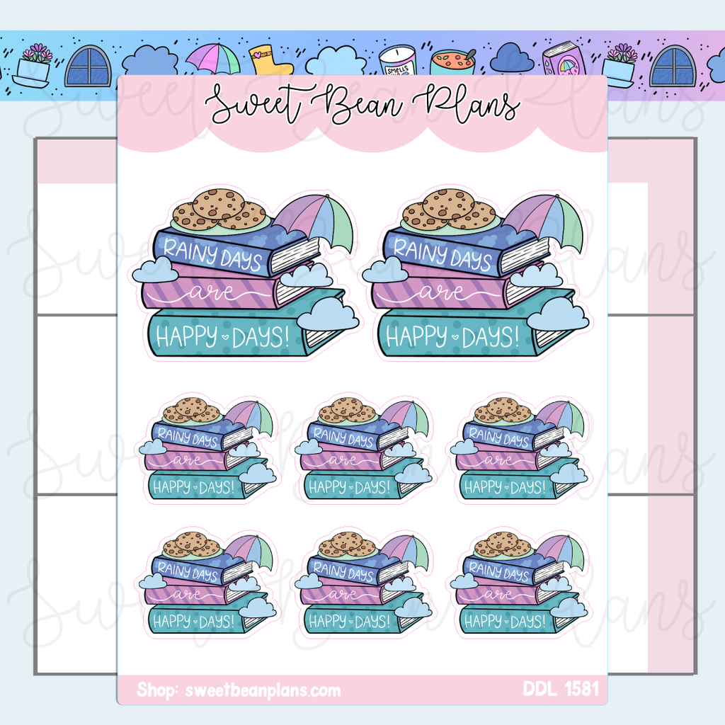 Rainy Day Book Stack Vinyl Planner Stickers | Ddl 1581