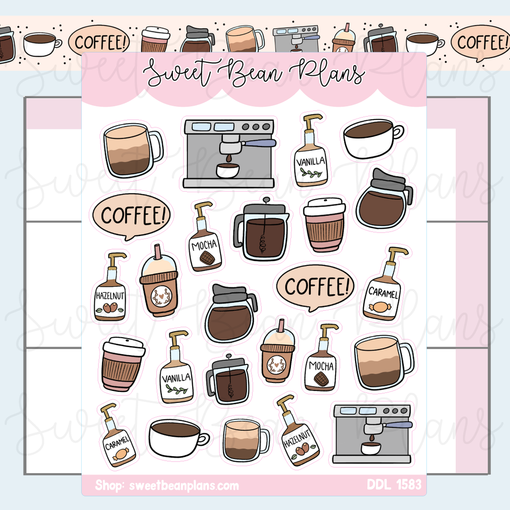 Coffee Doodles Vinyl Planner Stickers | Ddl 1583