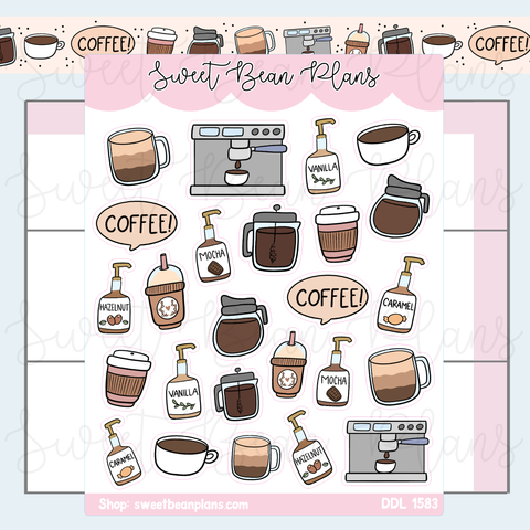 Coffee Doodles Vinyl Planner Stickers | Ddl 1583
