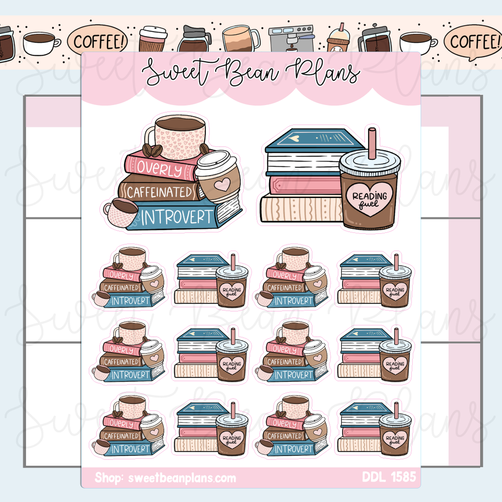 Caffeine + Books Vinyl Planner Stickers | Ddl 1585