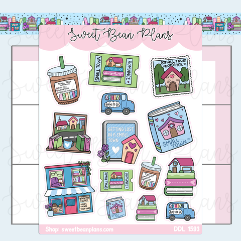 Small Town Bookish Doodles Vinyl Planner Stickers | Ddl 1593