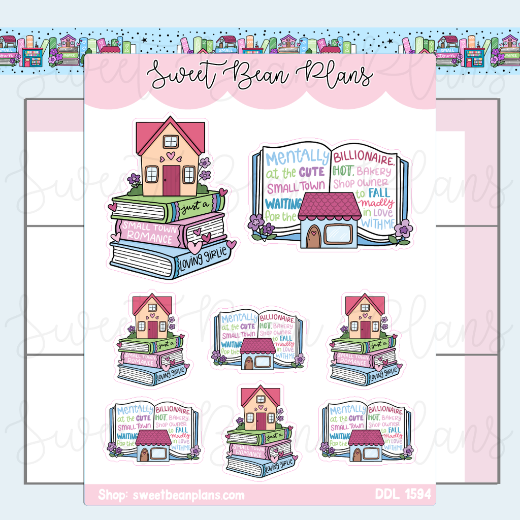 Small Town Book Stack Vinyl Planner Stickers | Ddl 1594