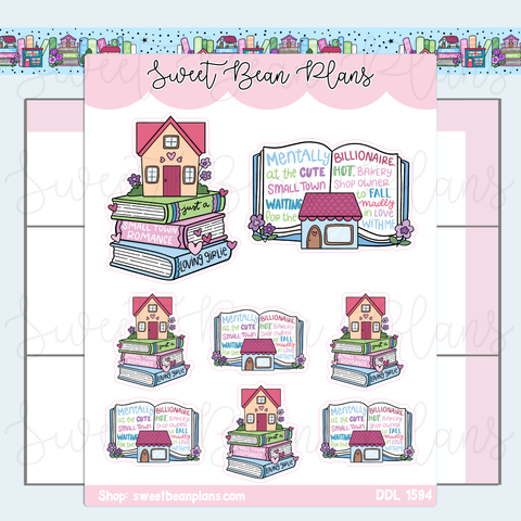 Small Town Book Stack Vinyl Planner Stickers | Ddl 1594