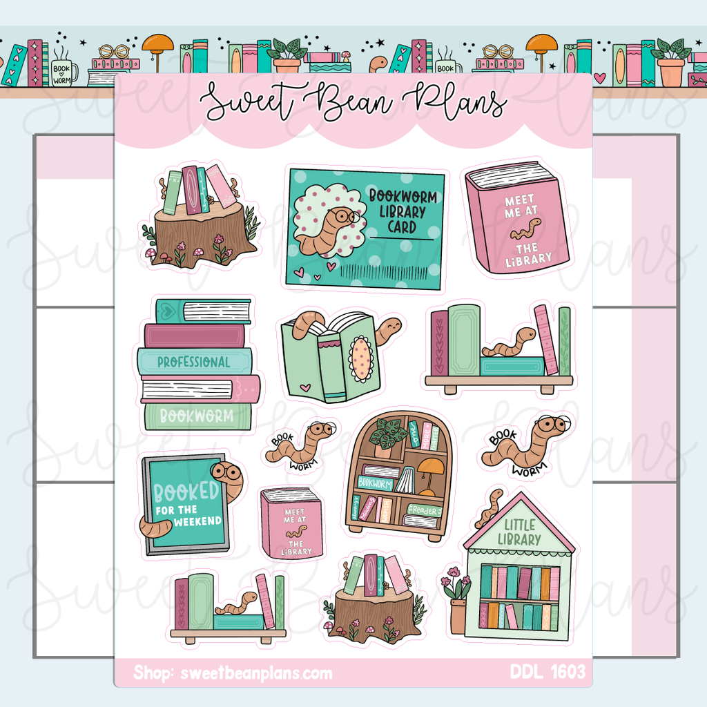Bookworm Doodles Vinyl Planner Stickers | Ddl 1603
