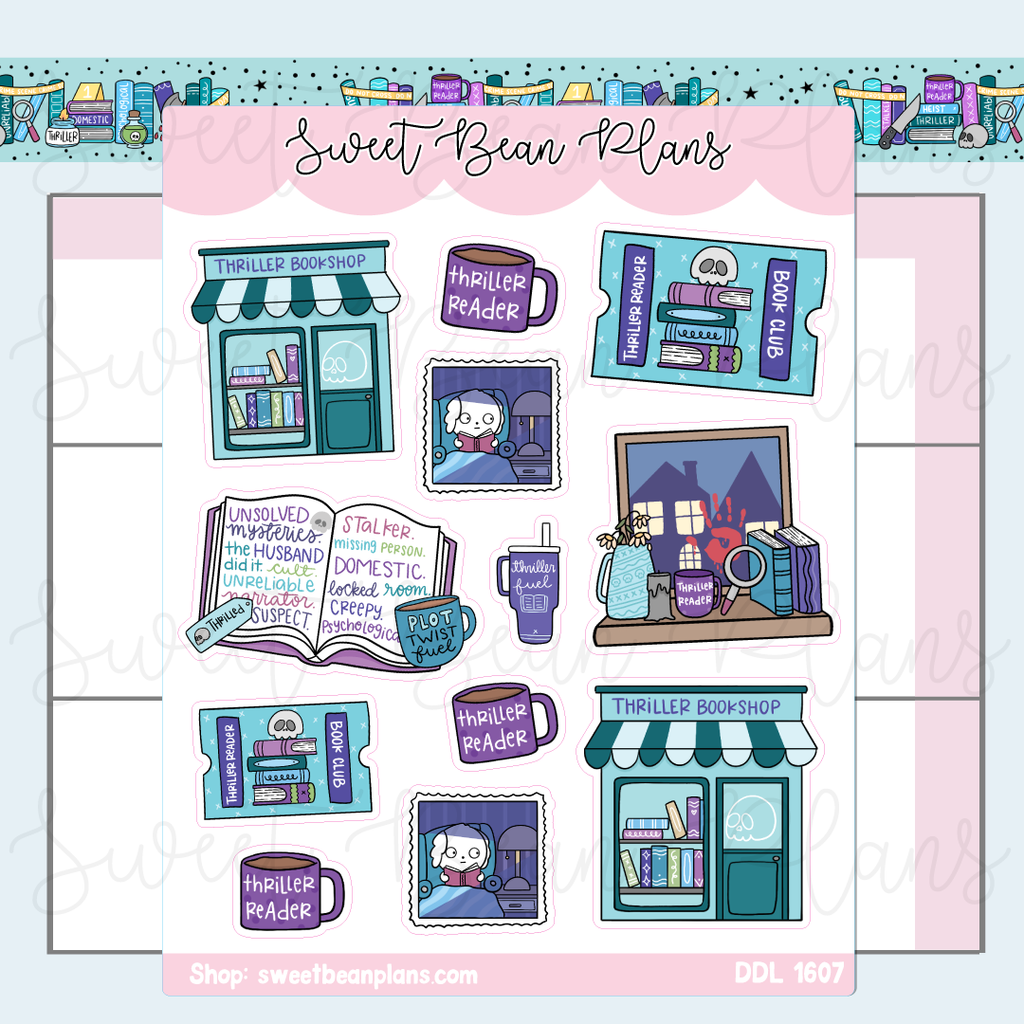Thriller Bookish Doodles Vinyl Planner Stickers | Ddl 1607
