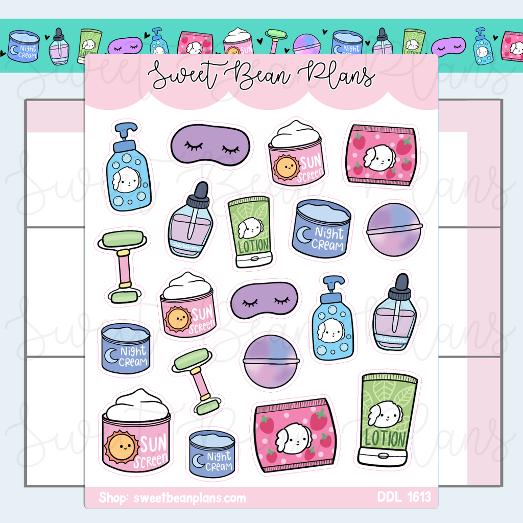 Skincare Doodles Vinyl Planner Stickers | Ddl 1613