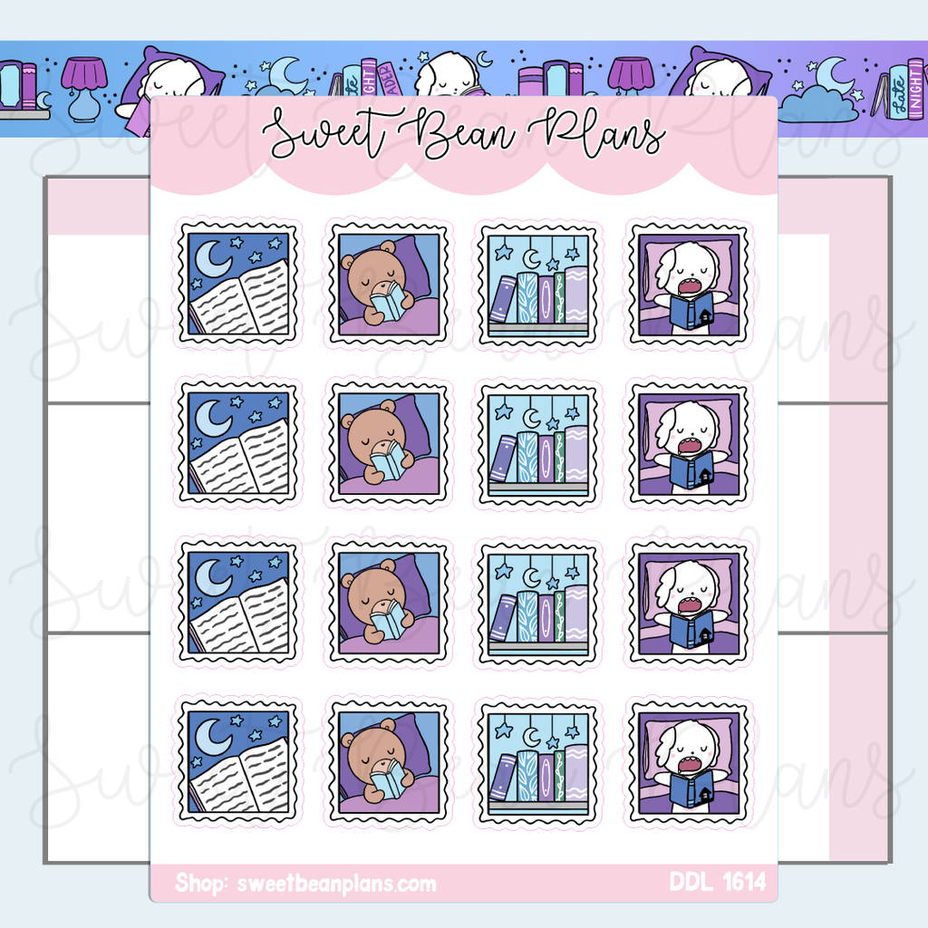 Late Night Reading Stamps Vinyl Planner Stickers | Ddl 1614