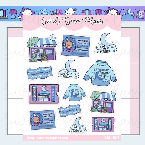Late Night Bookish Doodles Vinyl Planner Stickers | Ddl 1618