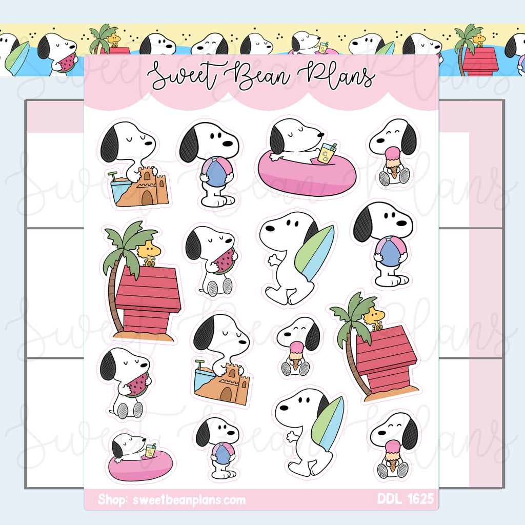Summer Puppy Doodles Vinyl Planner Stickers | Ddl 1625