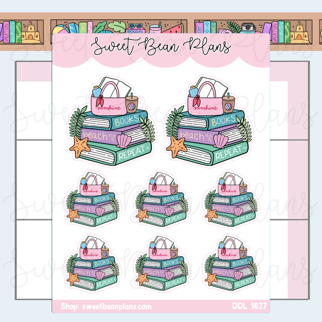 Summer Beach Book Stack Vinyl Planner Stickers | Ddl 1627