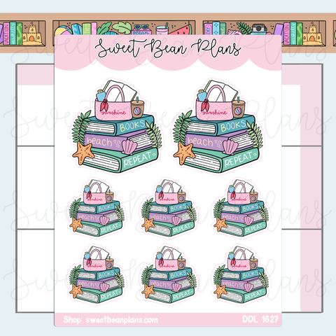 Summer Beach Book Stack Vinyl Planner Stickers | Ddl 1627