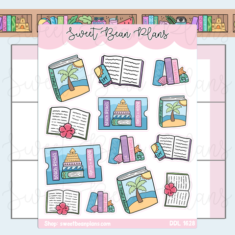 Beachy Bookish Doodles Vinyl Planner Stickers | Ddl 1628