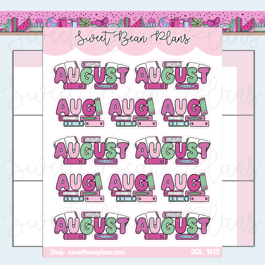 August 2026 Bookish Banners Vinyl Planner Stickers | Ddl 1635