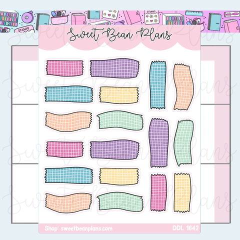 Grid Washi Doodles Vinyl Planner Stickers | Ddl 1642