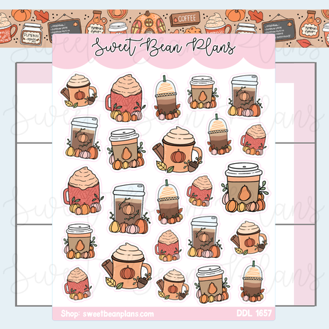 Pumpkin Spice Drinks Vinyl Planner Stickers | Ddl 1657