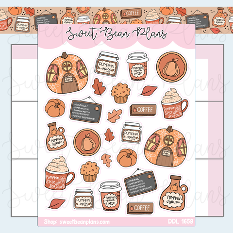 Pumpkin Cafe Doodles Vinyl Planner Stickers | Ddl 1659