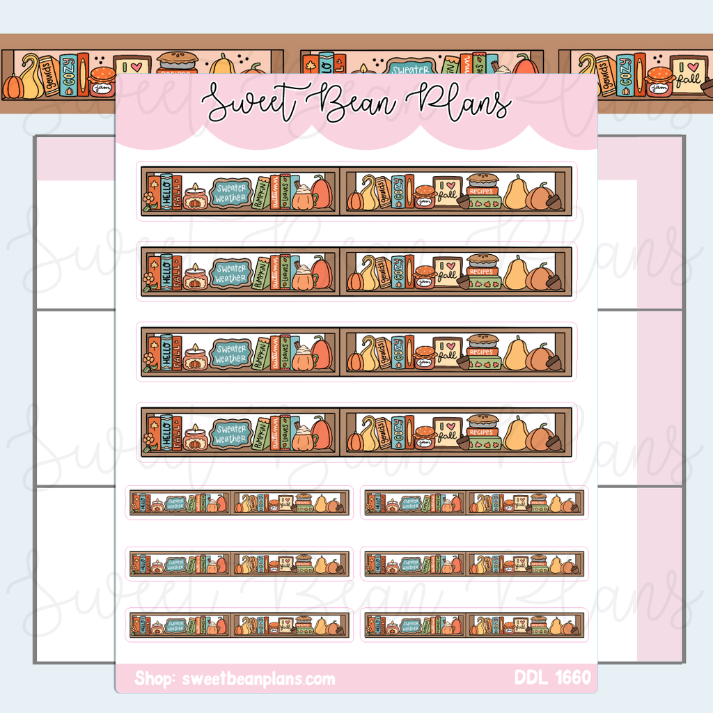 Fall Bookcase Vinyl Planner Stickers | Ddl 1660