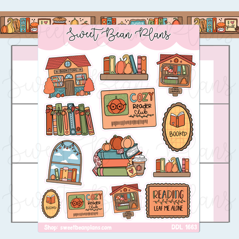 Fall Bookish Doodles Vinyl Planner Stickers | Ddl 1663