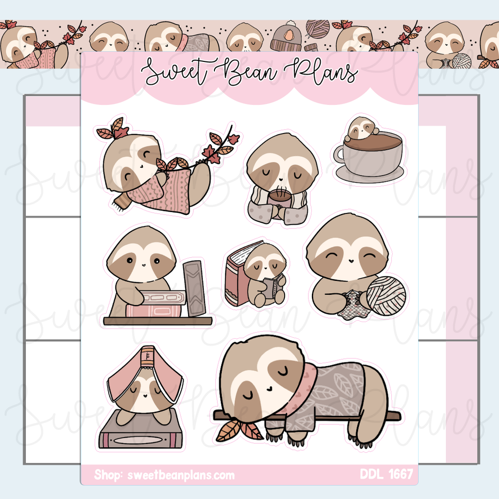 Cozy Sloth Vinyl Planner Stickers | Ddl 1667